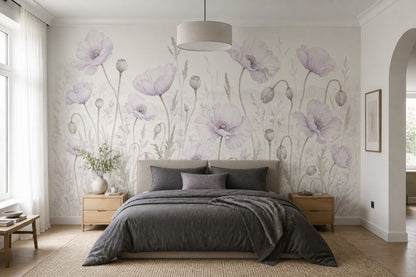 Pastel Mor Gelincik Çiçekli Poster Duvar Kağıdı Salon