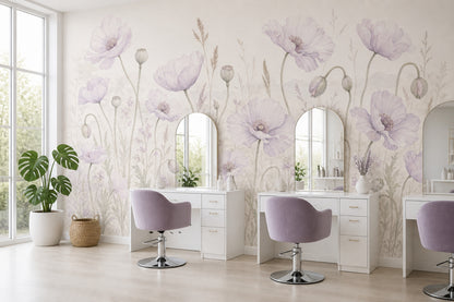Pastel Mor Gelincik Çiçekli Poster Duvar Kağıdı Salon