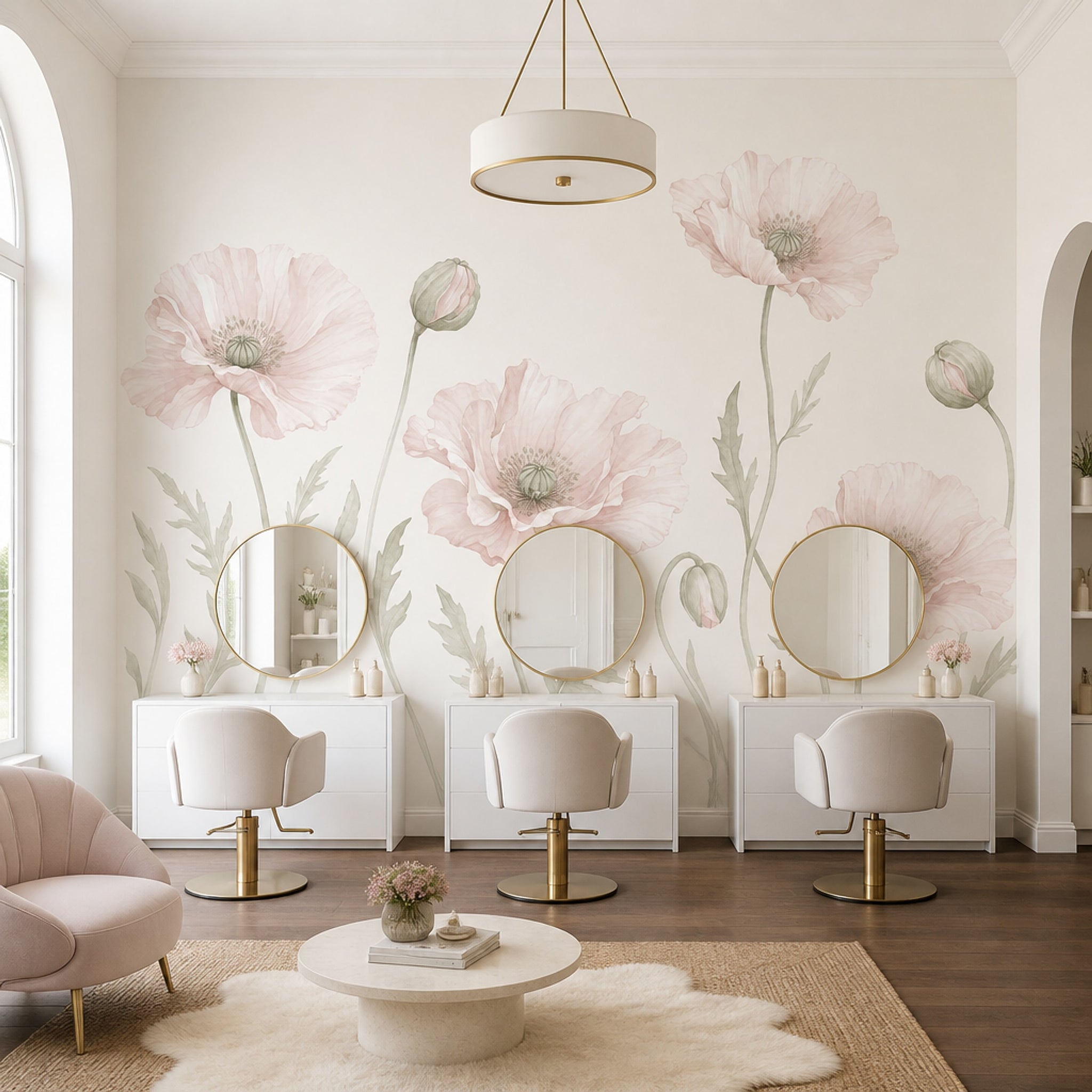 Pastel Haşhaş Çiçekli Poster Duvar Kağıdı Pudra Pembe Salon