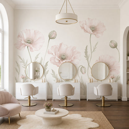 Pastel Haşhaş Çiçekli Poster Duvar Kağıdı Pudra Pembe Salon