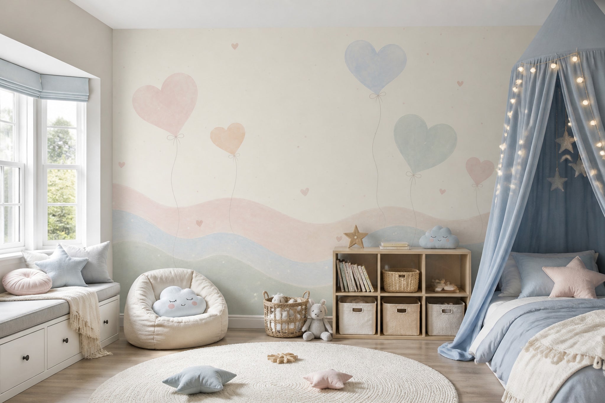 Kalpli Balonlu Poster Duvar Kağıdı Pastel Çocuk Odası