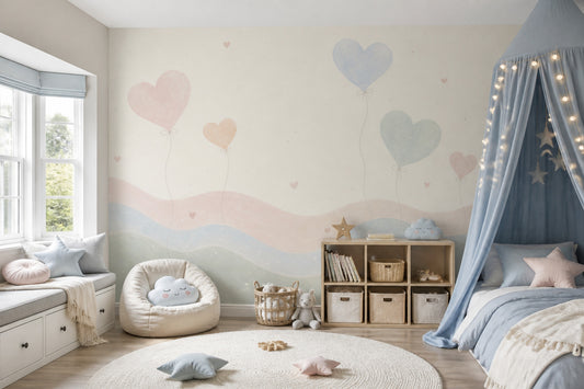 Kalpli Balonlu Poster Duvar Kağıdı Pastel Çocuk Odası