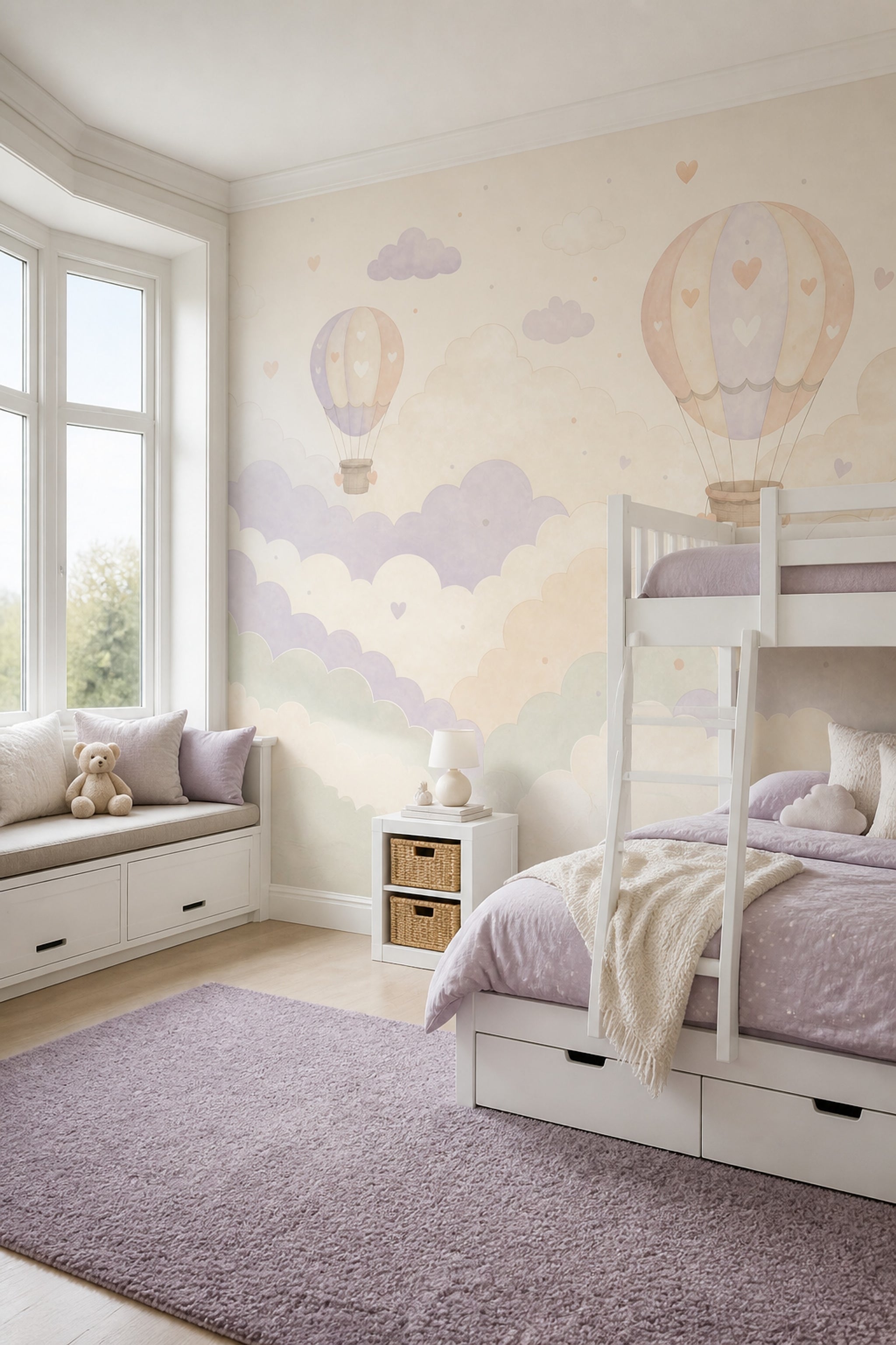 Pastel Balonlu Poster Duvar Kağıdı Bulut Desenli Bebek Odası
