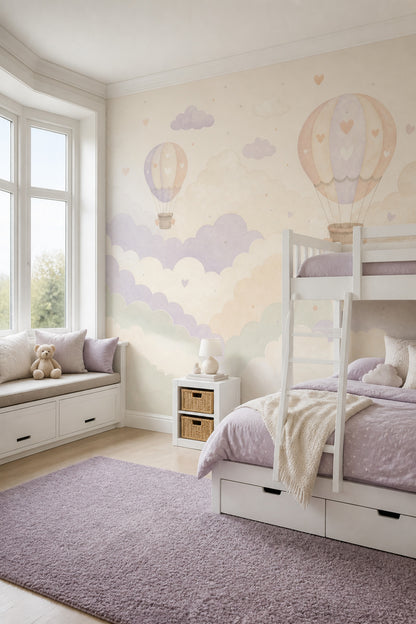 Pastel Balonlu Poster Duvar Kağıdı Bulut Desenli Bebek Odası