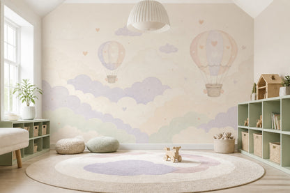 Pastel Balonlu Poster Duvar Kağıdı Bulut Desenli Bebek Odası