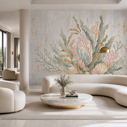Deniz Bitkili Poster Duvar Kağıdı Pastel Yeşil Salon Dekoru