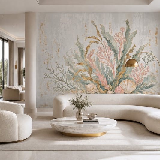 Deniz Bitkili Poster Duvar Kağıdı Pastel Yeşil Salon Dekoru