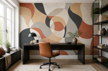 Soyut Geometrik Poster Duvar Kağıdı Bej Terracotta Salon