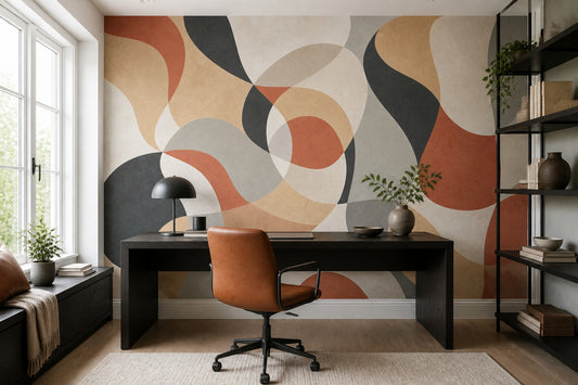 Soyut Geometrik Poster Duvar Kağıdı Bej Terracotta Salon