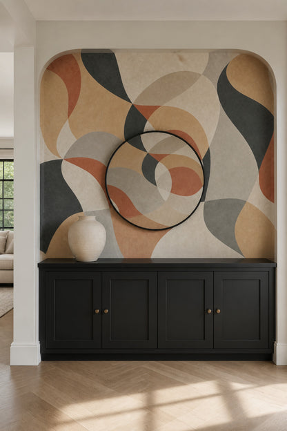 Soyut Geometrik Poster Duvar Kağıdı Bej Terracotta Salon