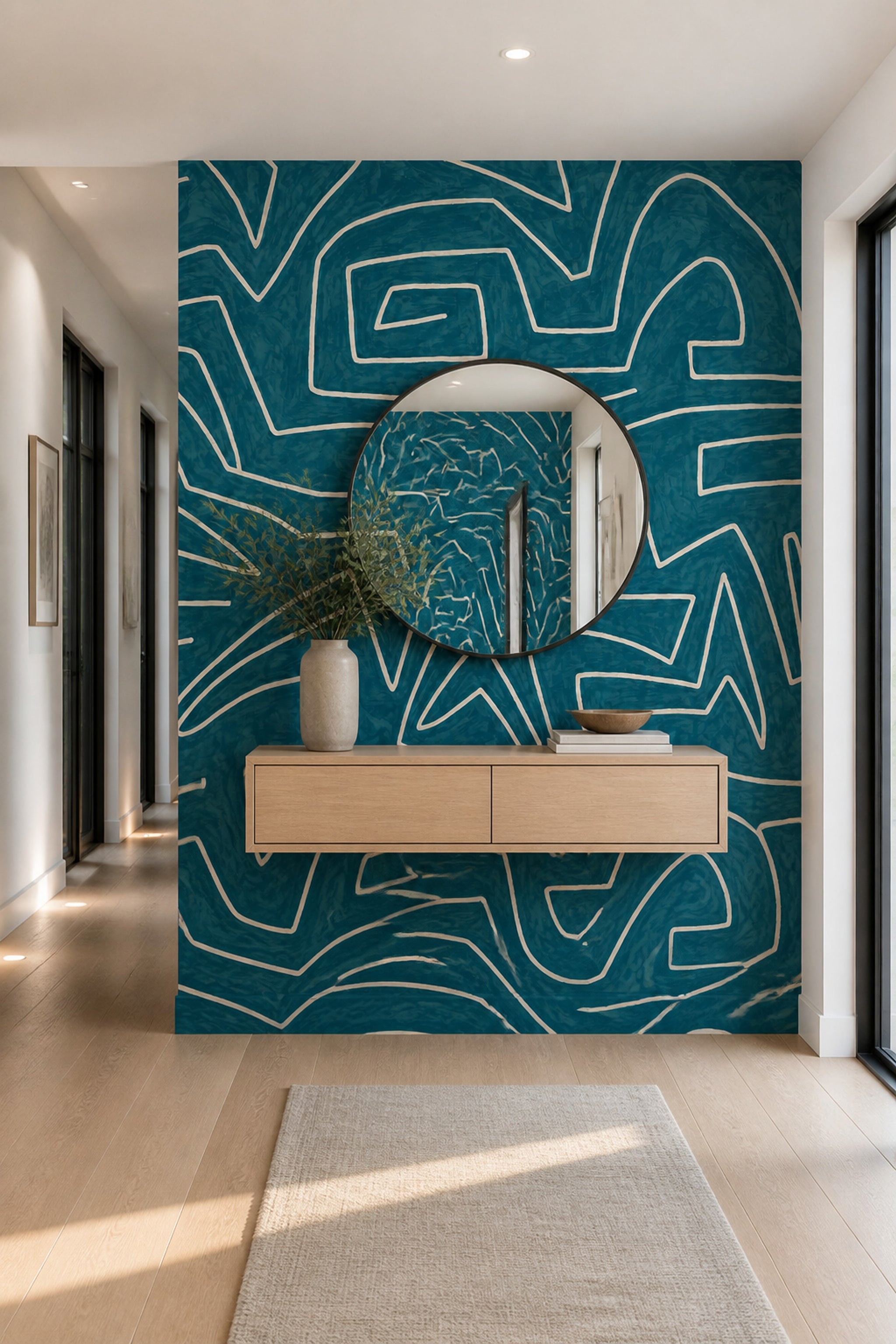 Lacivert Soyut Çizgili Poster Duvar Kağıdı Modern Salon