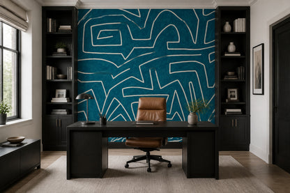 Lacivert Soyut Çizgili Poster Duvar Kağıdı Modern Salon