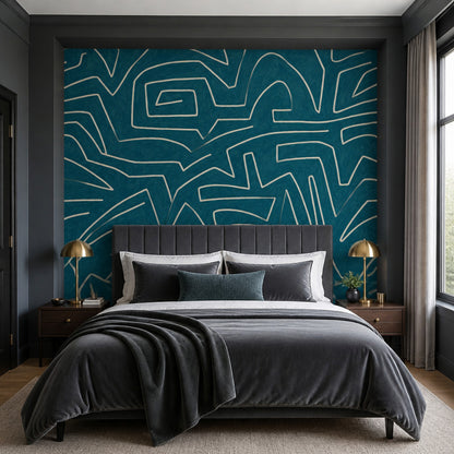 Lacivert Soyut Çizgili Poster Duvar Kağıdı Modern Salon