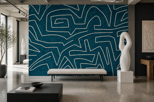 Lacivert Soyut Çizgili Poster Duvar Kağıdı Modern Salon