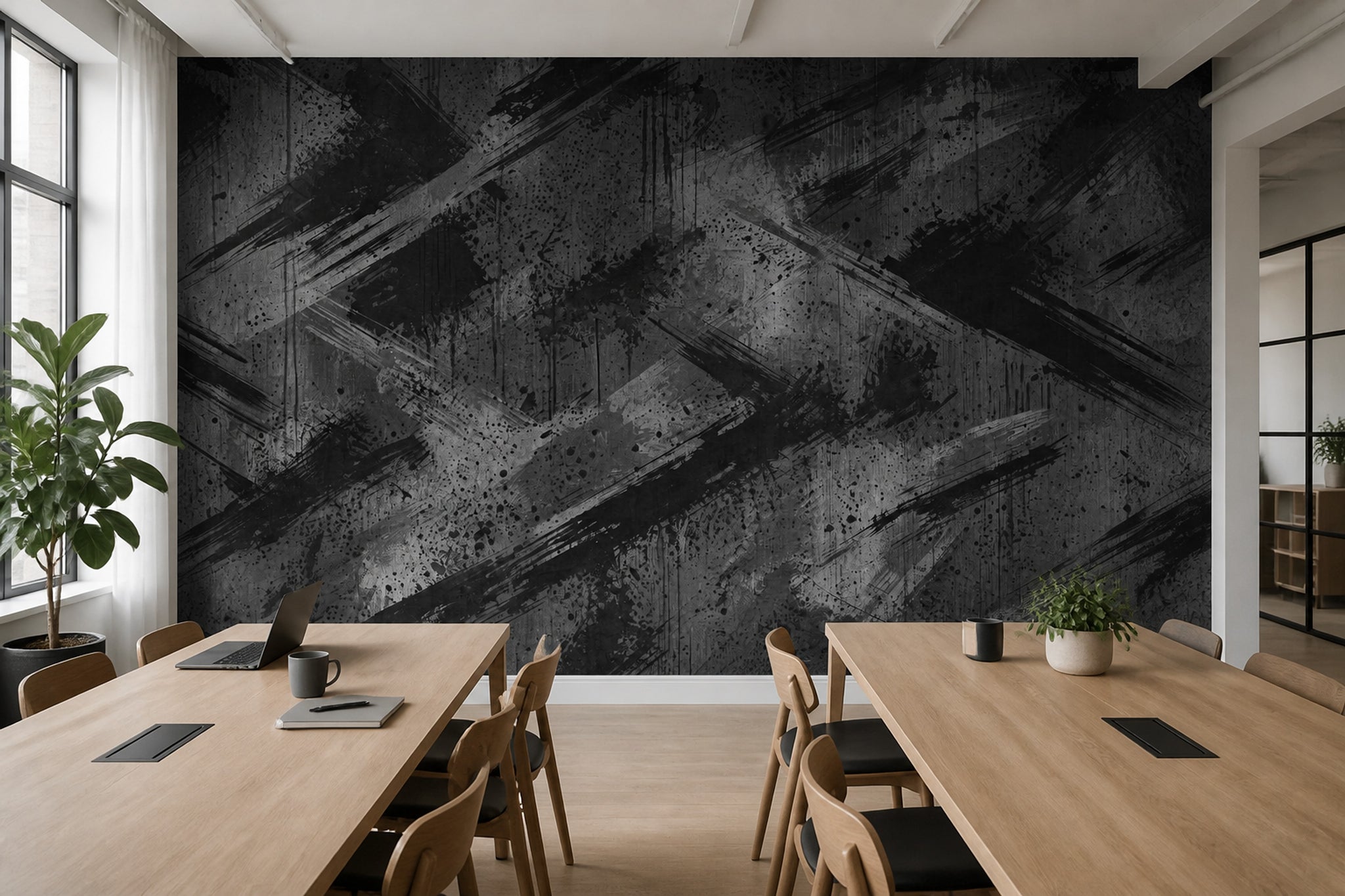 Siyah Gri Soyut Poster Duvar Kağıdı Modern Çizgili Duvar