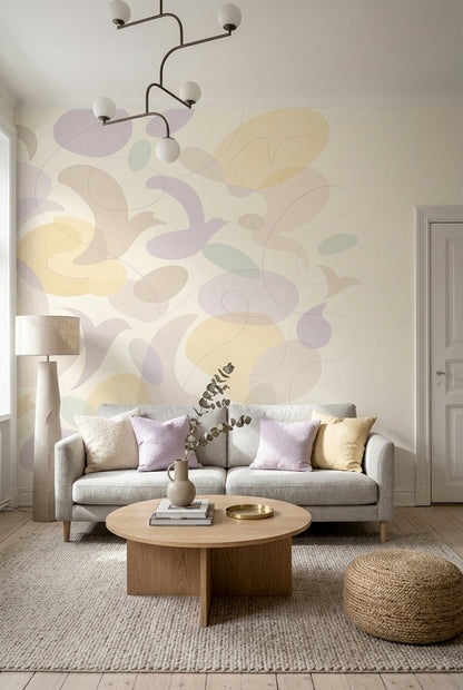 Pastel Soyut Formlu Poster Duvar Kağıdı Açık Ton Salon