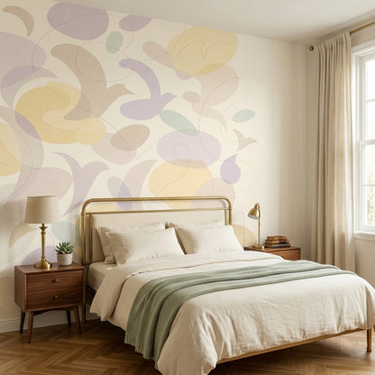 Pastel Soyut Formlu Poster Duvar Kağıdı Açık Ton Salon