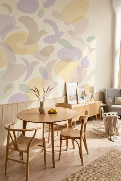 Pastel Soyut Formlu Poster Duvar Kağıdı Açık Ton Salon