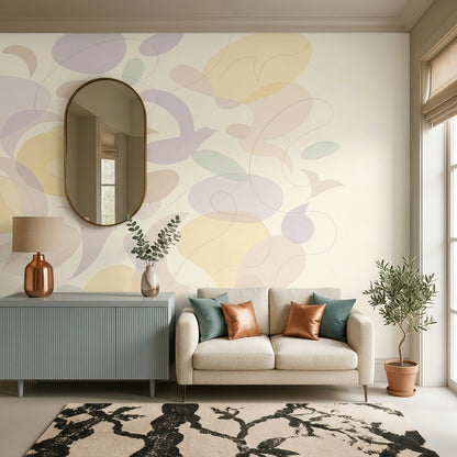 Pastel Soyut Formlu Poster Duvar Kağıdı Açık Ton Salon