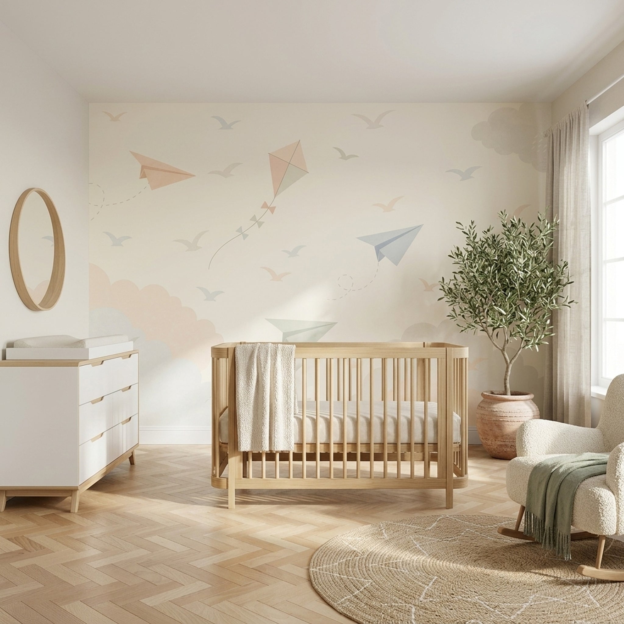 Uçurtma ve Bulutlu Poster Duvar Kağıdı Pastel Bebek Odası