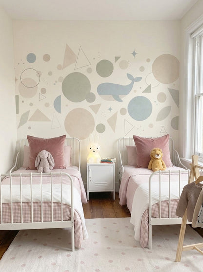 Balinalı Geometrik Poster Duvar Kağıdı Pastel Bebek Odası