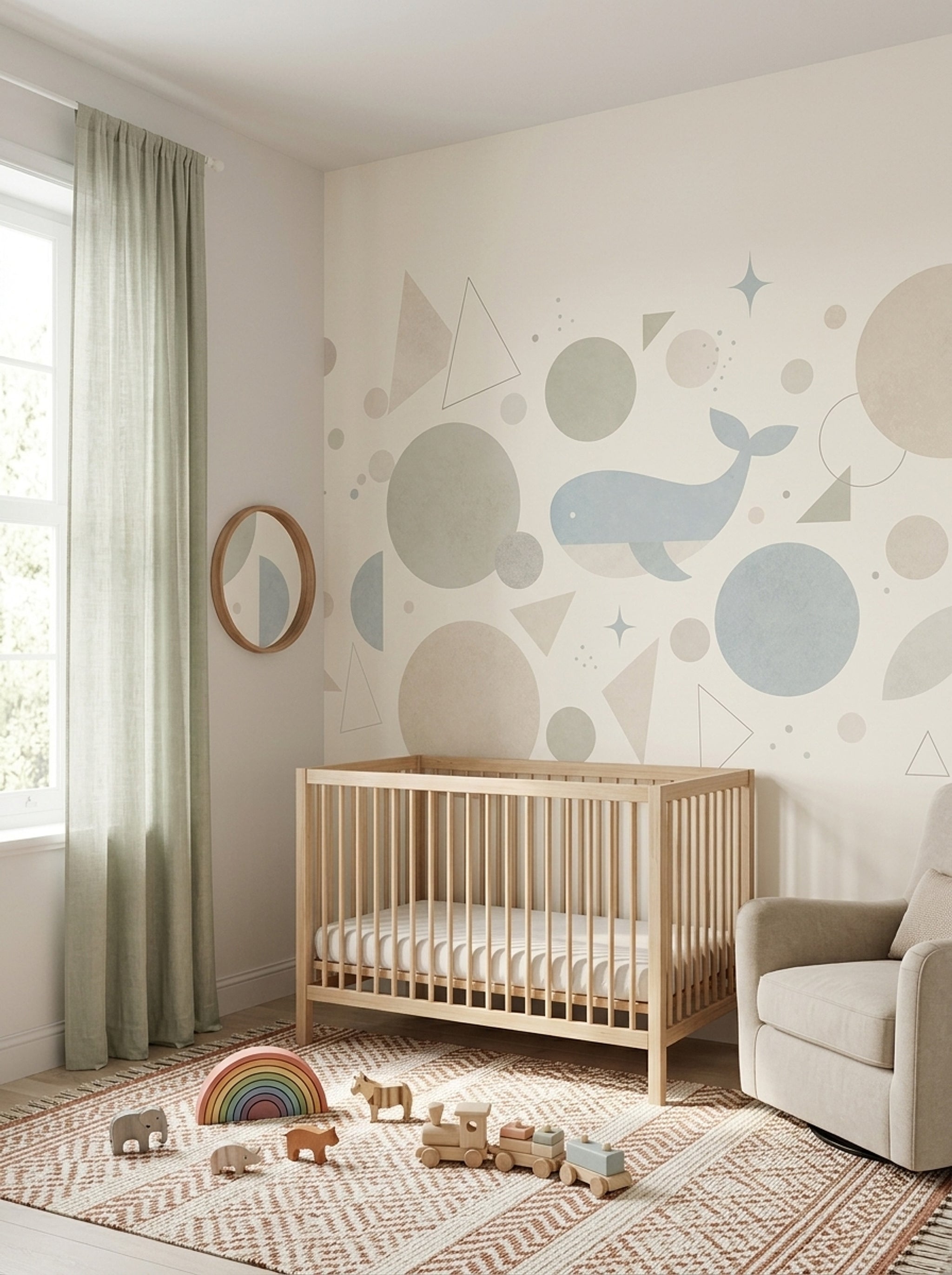 Balinalı Geometrik Poster Duvar Kağıdı Pastel Bebek Odası