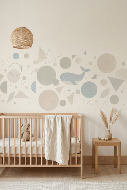 Balinalı Geometrik Poster Duvar Kağıdı Pastel Bebek Odası