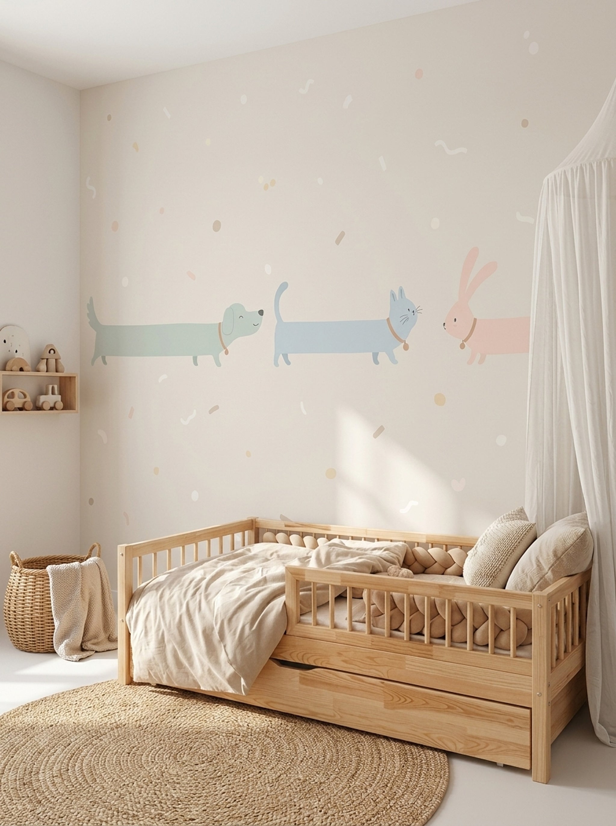 Sevimli Hayvanlı Poster Duvar Kağıdı Pastel Çocuk Odası Desenli