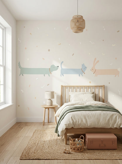 Sevimli Hayvanlı Poster Duvar Kağıdı Pastel Çocuk Odası Desenli