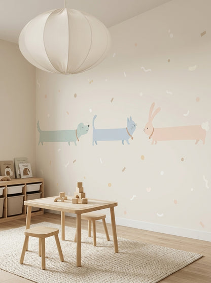 Sevimli Hayvanlı Poster Duvar Kağıdı Pastel Çocuk Odası Desenli