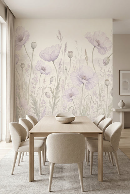 Pastel Mor Gelincik Çiçekli Poster Duvar Kağıdı Salon