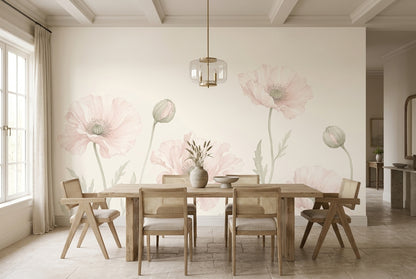 Pastel Haşhaş Çiçekli Poster Duvar Kağıdı Pudra Pembe Salon