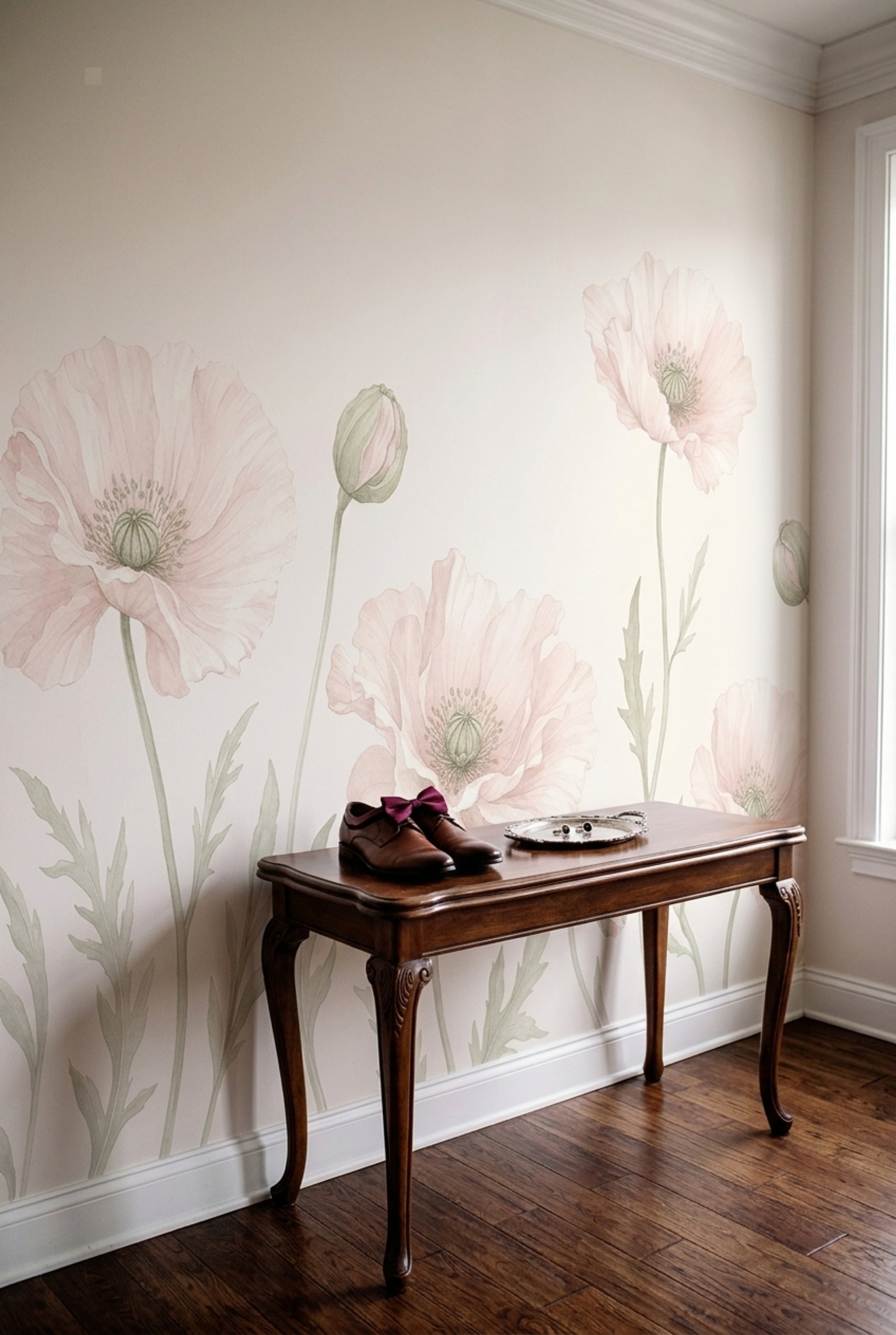 Pastel Haşhaş Çiçekli Poster Duvar Kağıdı Pudra Pembe Salon