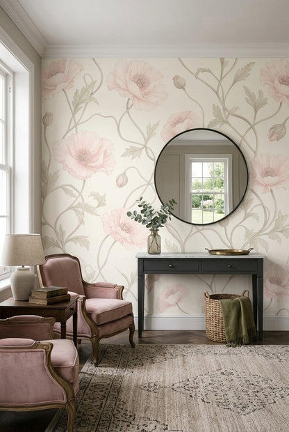 Pudra Pembe Gelincik Çiçekli Poster Duvar Kağıdı Banyo