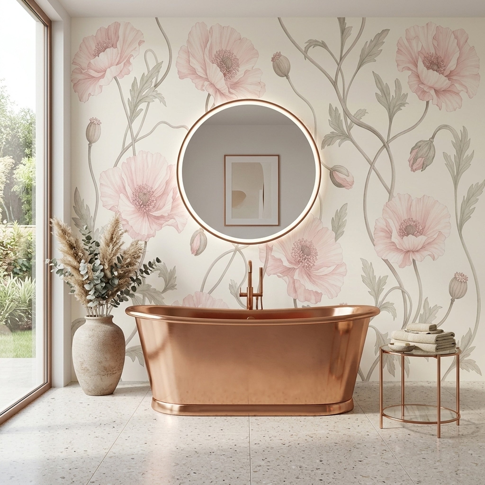 Pudra Pembe Gelincik Çiçekli Poster Duvar Kağıdı Banyo