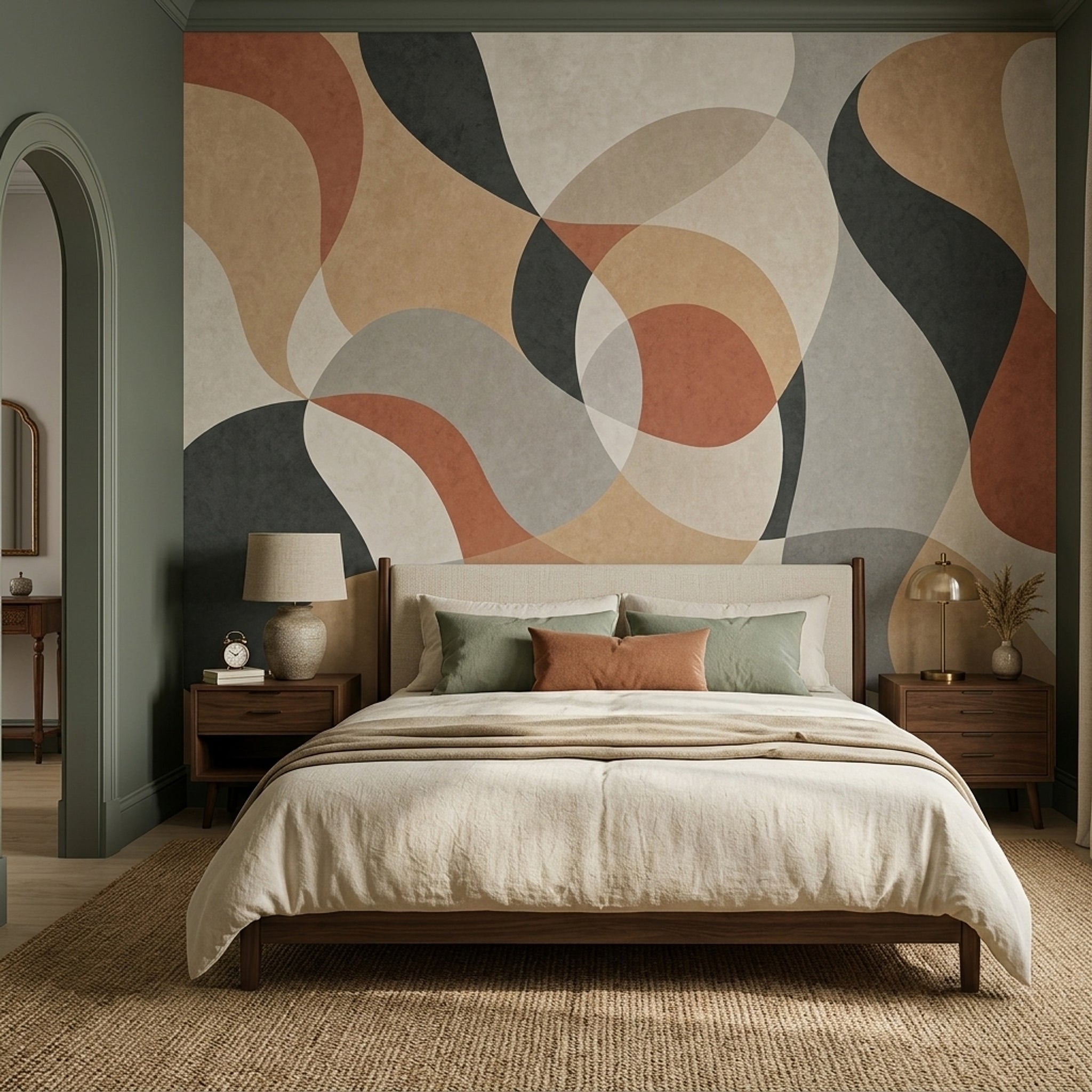 Soyut Geometrik Poster Duvar Kağıdı Bej Terracotta Salon
