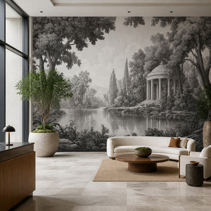 Klasik Manzaralı Poster Duvar Kağıdı Gri Tonlu Salon
