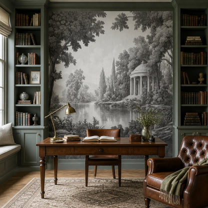 Klasik Manzaralı Poster Duvar Kağıdı Gri Tonlu Salon