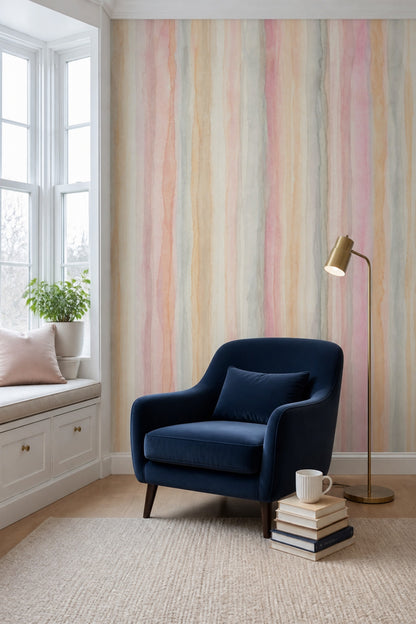 Pastel Suluboya Çizgili Poster Duvar Kağıdı Renk Geçişli Salon