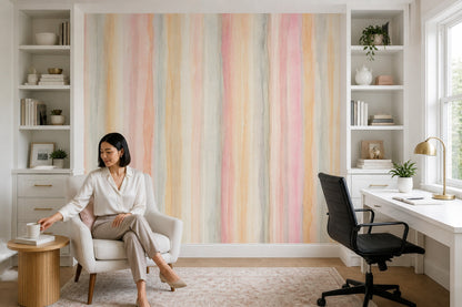 Pastel Suluboya Çizgili Poster Duvar Kağıdı Renk Geçişli Salon