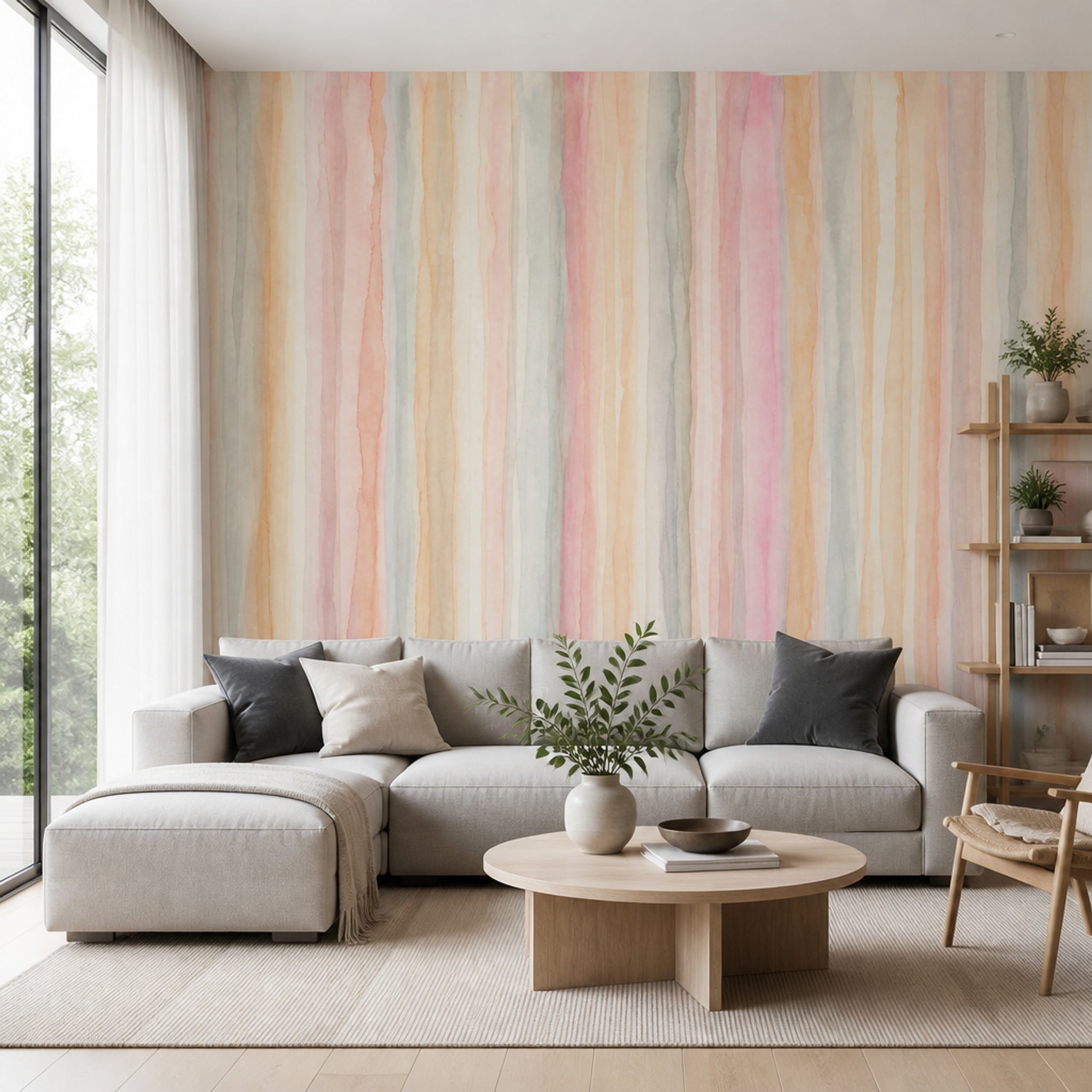 Pastel Suluboya Çizgili Poster Duvar Kağıdı Renk Geçişli Salon