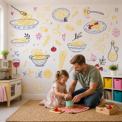 Makarna Çizimli Poster Duvar Kağıdı Mutfak Yemek Odası