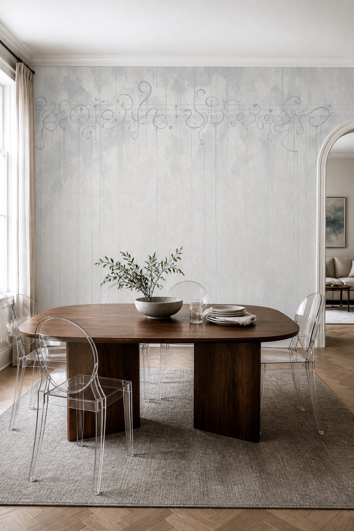 Soyut Çizgili Poster Duvar Kağıdı Açık Gri Modern Salon