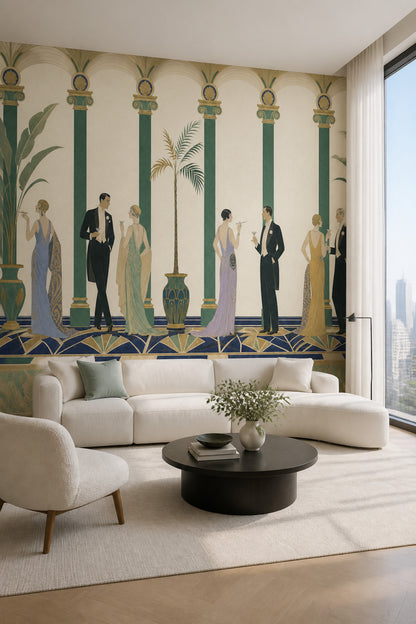 Art Deco Figürlü Poster Duvar Kağıdı Yeşil Kemerli Salon
