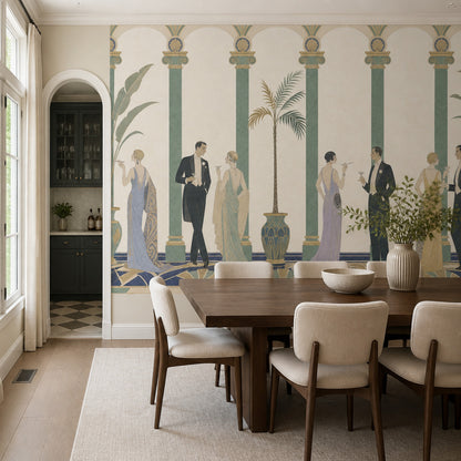 Art Deco Figürlü Poster Duvar Kağıdı Yeşil Kemerli Salon