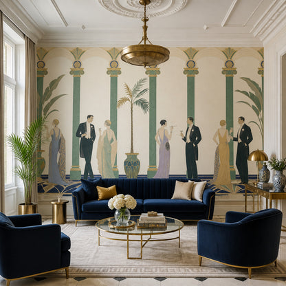 Art Deco Figürlü Poster Duvar Kağıdı Yeşil Kemerli Salon