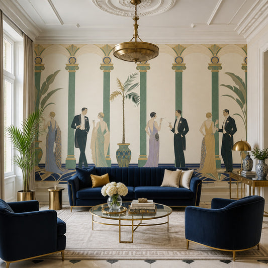 Art Deco Figürlü Poster Duvar Kağıdı Yeşil Kemerli Salon