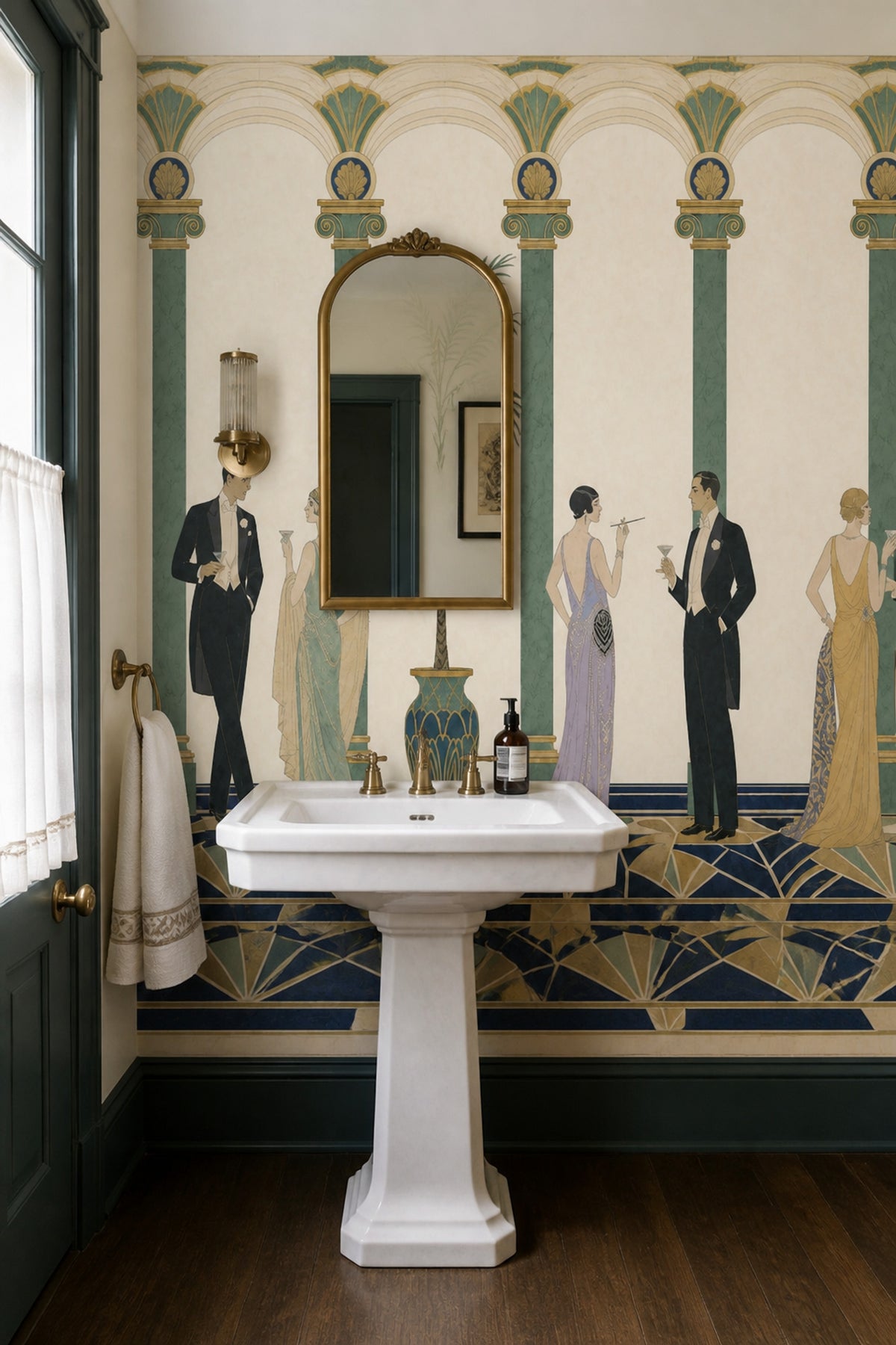 Art Deco Figürlü Poster Duvar Kağıdı Yeşil Kemerli Salon