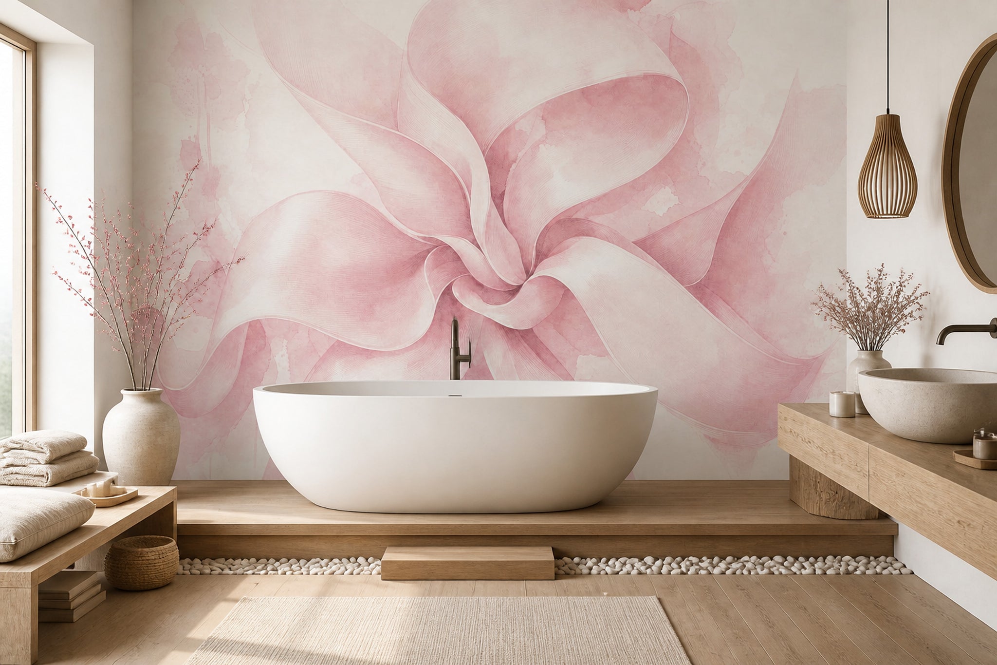 Pudra Pembe Sulu Boya Çiçek Poster Duvar Kağıdı Yatak Odası