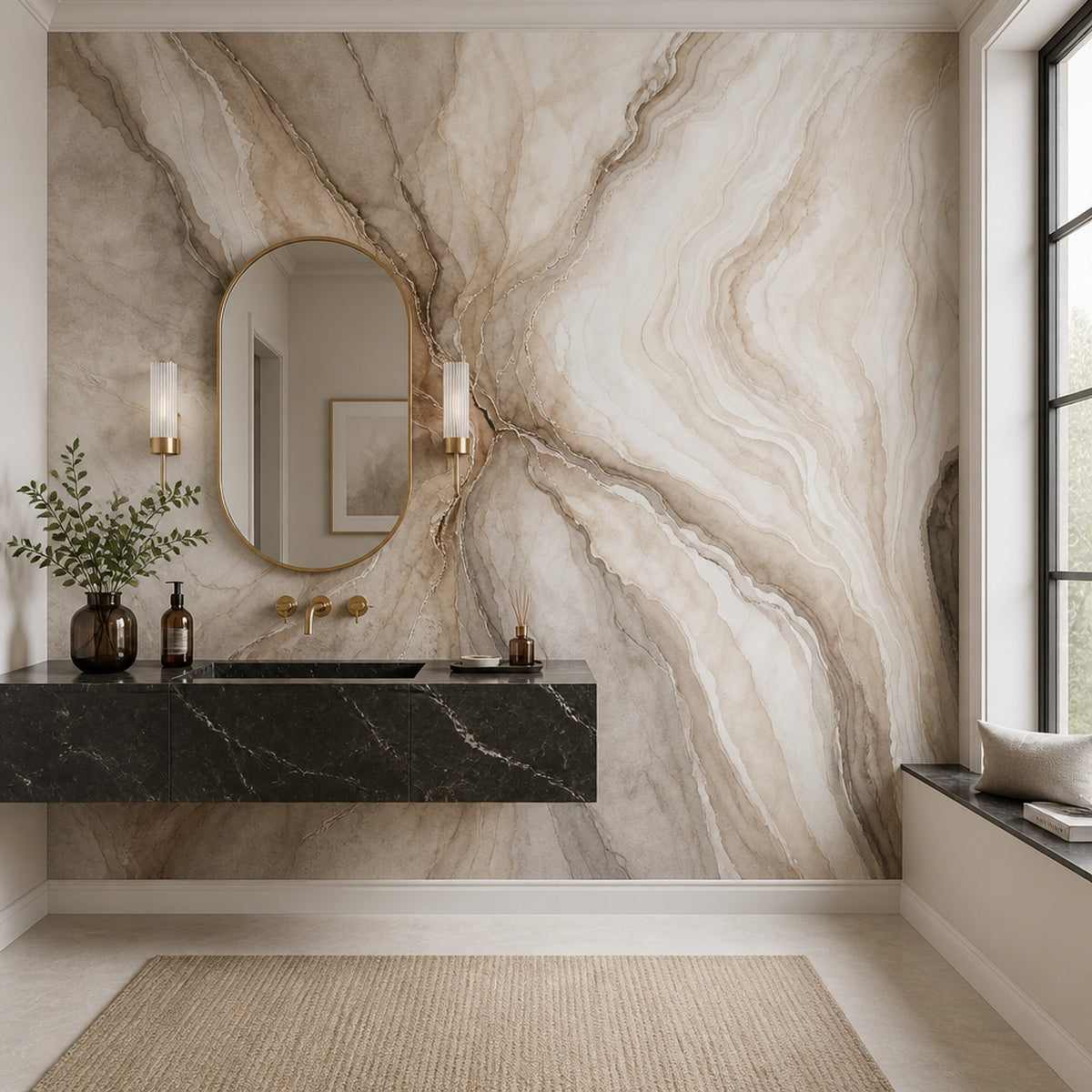 Bej Mermer Desenli Poster Duvar Kağıdı Modern Banyo Duvarı